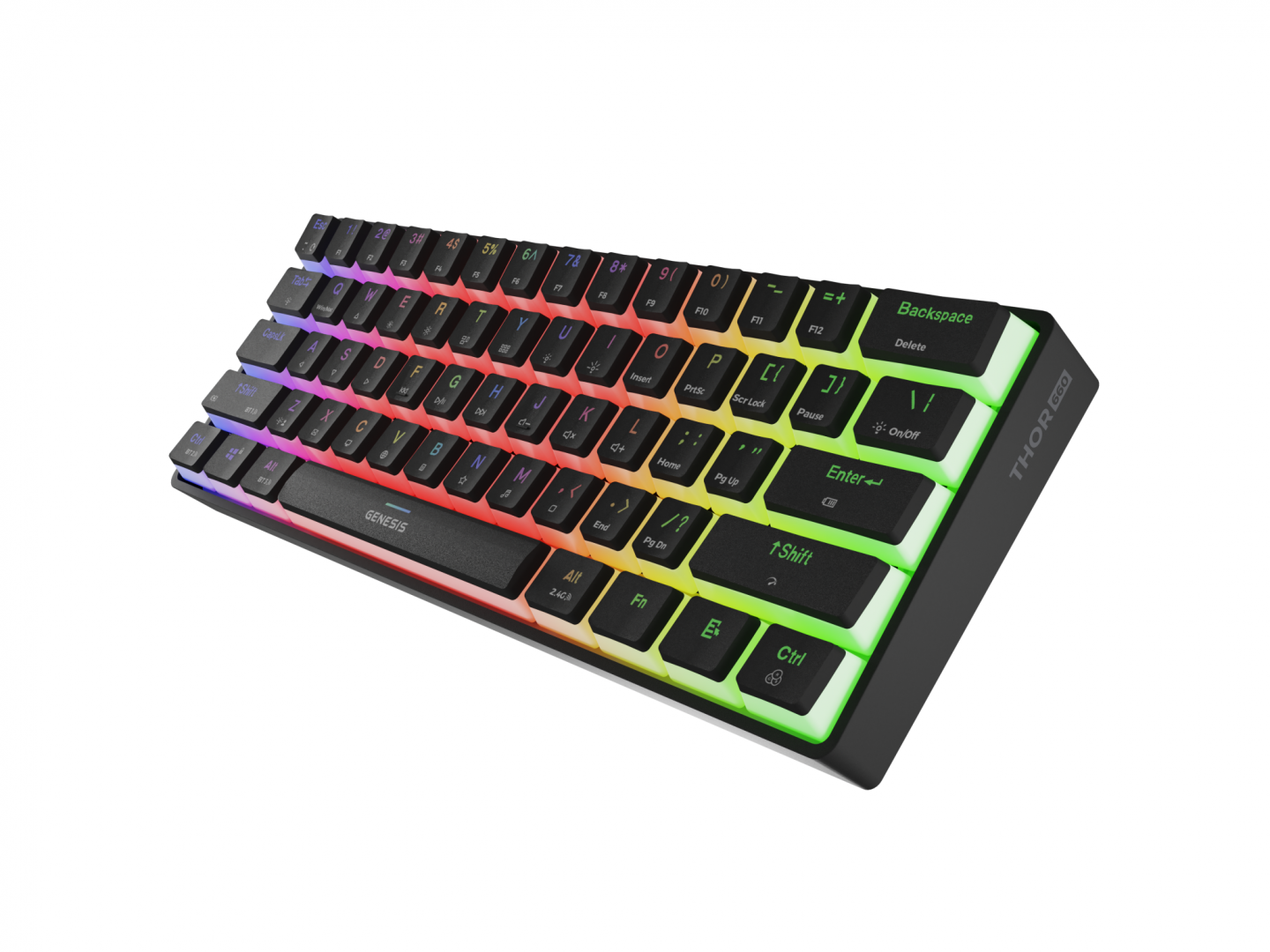 Tastatura gaming mecanica wireless Genesis Thor 660 G2 60% , iluminare RGB, switch-uri Brown, 61 taste, 13 butoane multimedia, negru