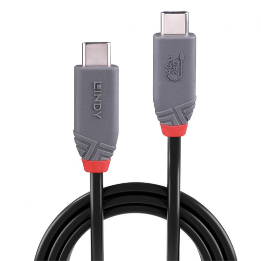 Cablu Lindy 0.8m USB 4 Type C 40Gbps Anthra line, rezolutie maxima suportata 3840x2160@60Hz, 7680x4320@60Hz , latime de banda suportata 40Gbps, gri
