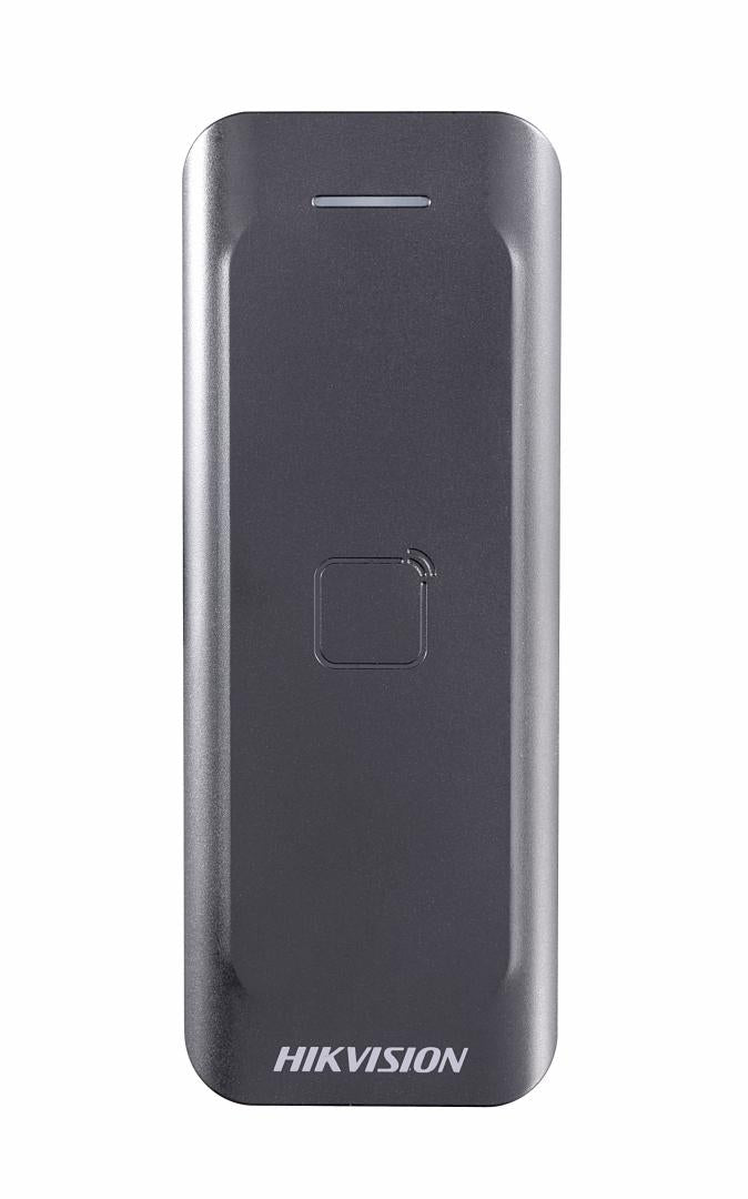 Card reader Hikvision, DS-K1802M; Reads Mifare 1 card; Card Reading Frequency: 13.56MHz; Processor: 32-bit; Reading Range: ?50mm (?1.97"); Supports Wiegand(W27/W35) protocol, Dust-proof, IP 65.