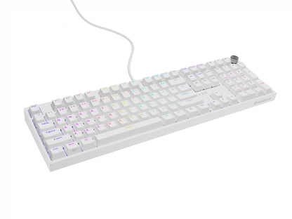Tastatura gaming mecanica cu fir Genesis Thor 404, iluminare RGB, 107 taste, 11 butoane multimedia, alb