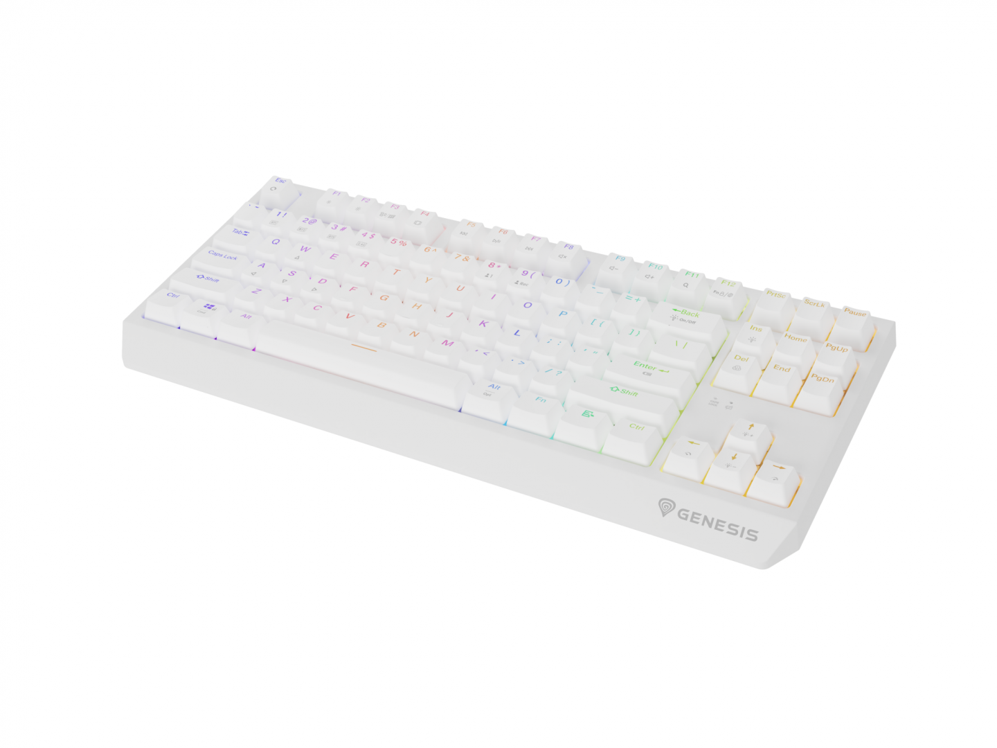 Tastatura gaming mecanica wireless Genesis Thor 230 TKL, iluminare RGB, 87 taste, 11 butoane multimedia, alb
