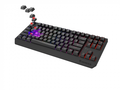 Tastatura gaming mecanica wireless Genesis Thor 230 TKL, iluminare RGB, swtich-uri Red, 87 taste, 11 butoane multimedia, negru