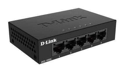 D-Link Switch DGS-105GL, 5 porturi Gigabit, Capacity 10Gbps, desktop, faramanagement, metal, negru, fara ventilator, D-Link Green.