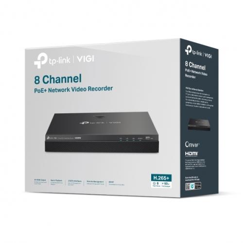 NVR PoE TP-Link VIGI 8 canale 2008H-8MP ; 93W, 8 MP,2 SATA Interface, max 20TB, H.265+; ONVIF, etec?ie mi?care, linie, intruziune, persoane, vehicule etc.