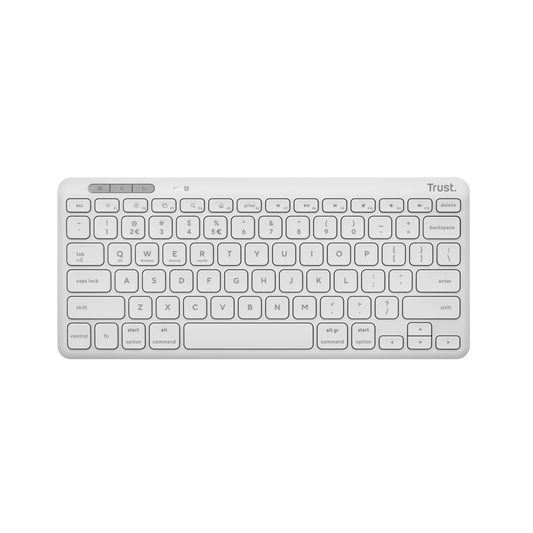 Tastatura Trust Lyra Wireless, conexiune USB-A, USB-C 1.1, distanta acoperire wireless 10m, 1x AAA baterie, compatibila cu laptop, pc, Bluetooth devices, tableta, alba