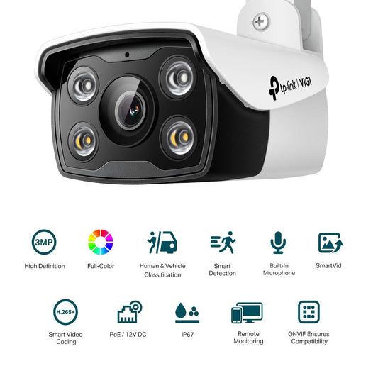 Camera IP Bullet TP-Link VIGI C330(2.8mm), 3MP, Lentila 2.8mm, IR+WL 30ml, rezolutie video 2304 × 1296, +/H.265/H.264+/H.264,