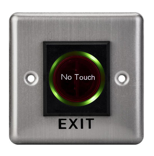 Buton de iesire cu infrarosu, incastrabil, ND-EB15-2;Iesire contact:NO/NC; Icon: No Touch; LED stare Bi-color: albastru- verde; Distanta actionare: 5-15cm; Dimensiuni: (L x W x H)86 x 86 x 25mm;
