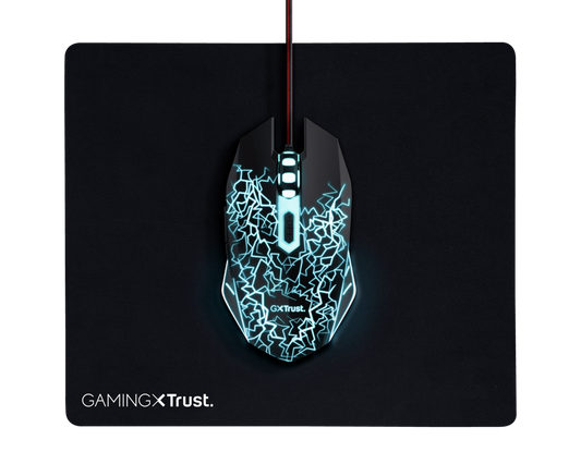 Kit Trust Basics gaming, mouse rezolutie 4000 DPI + mousepad negru