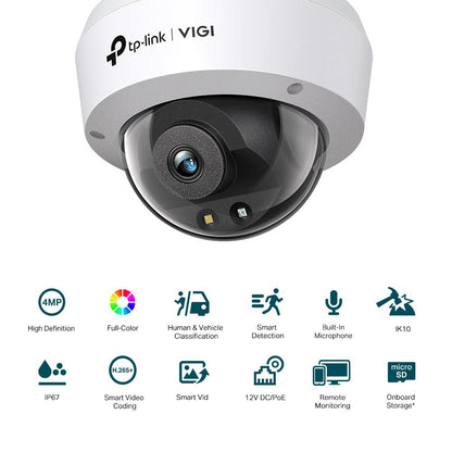 Camera IP Dome TP-Link VIGI C240(2.8MM), 4MP, Lentila 2.8mm, IR+WL 30ml, rezolutie video 2560 × 1440, H.265+/H.265/H.264+/H.264,