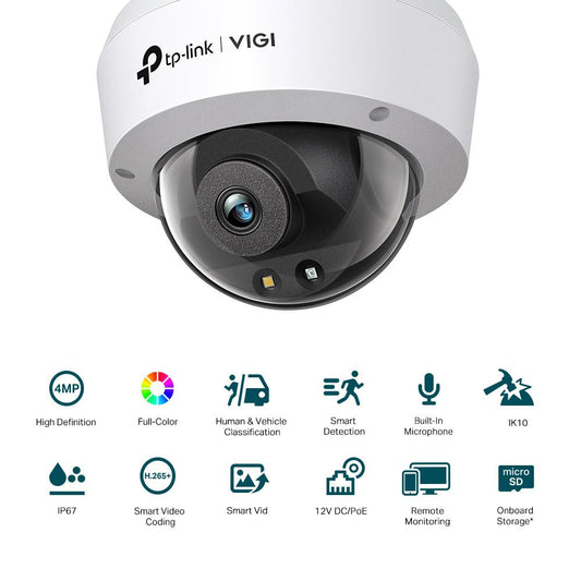 Camera IP Dome TP-Link VIGI C240(2.8MM), 4MP, Lentila 2.8mm, IR+WL 30ml, rezolutie video 2560 × 1440, H.265+/H.265/H.264+/H.264,
