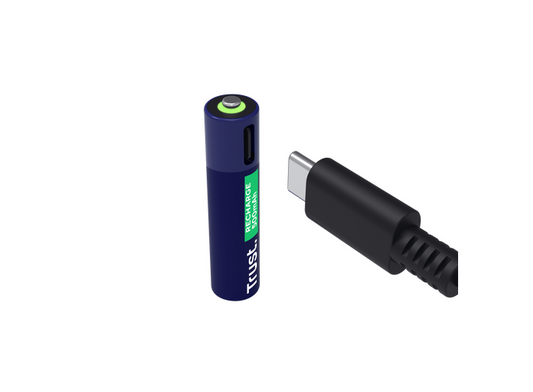 Baterii reincarcabile AAA Trust, incarcate prin USB-C, putere intrare 1.2W, pachet de 2 bucati.