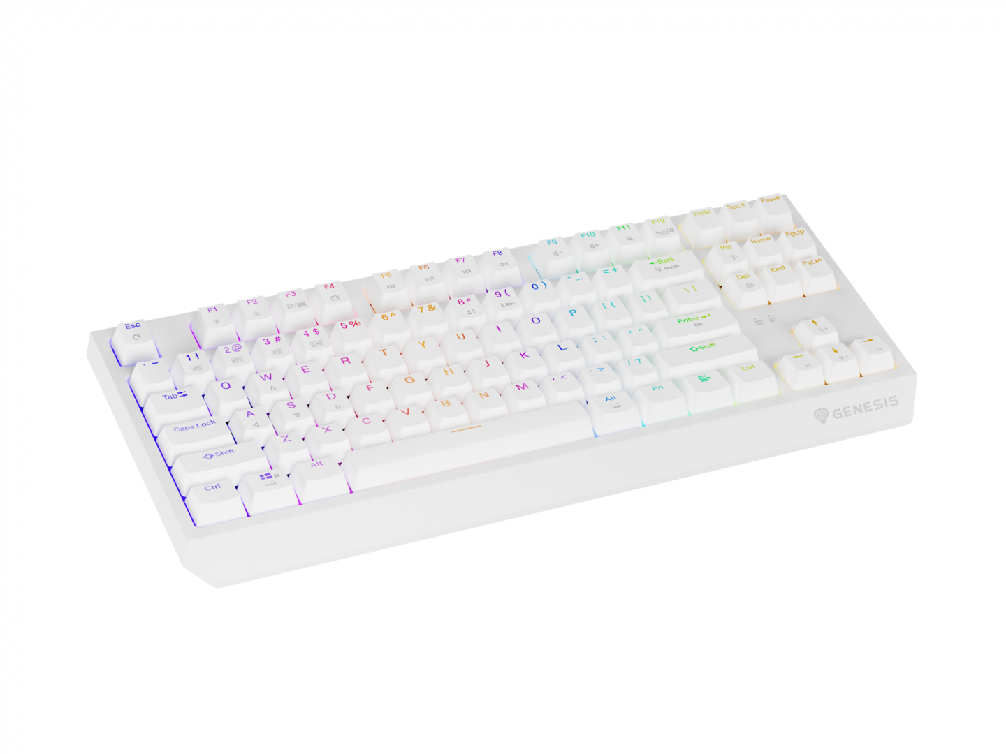 Tastatura gaming mecanica wireless Genesis Thor 230 TKL, iluminare RGB, 87 taste, 11 butoane multimedia, alb