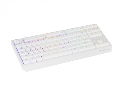Tastatura gaming mecanica wireless Genesis Thor 230 TKL, iluminare RGB, 87 taste, 11 butoane multimedia, alb