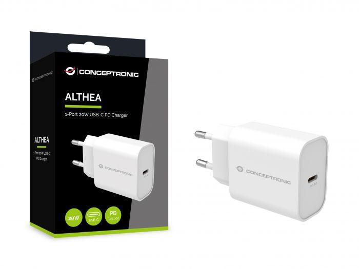 CONCEPTRONIC ALTHEA07W 1-Port 20W USB-C PD Charger, 40.2 x 43.5 x 26 mm