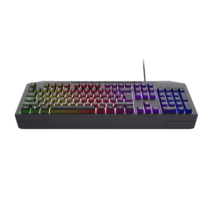Tastatura Trust cu fir GXT836 Evocs, numar butoane 114, interfata USB 2.0, conector USB-A, iluminare RGB rainbow, negru