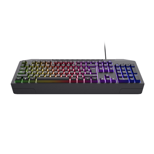 Tastatura Trust cu fir GXT836 Evocs, numar butoane 114, interfata USB 2.0, conector USB-A, iluminare RGB rainbow, negru